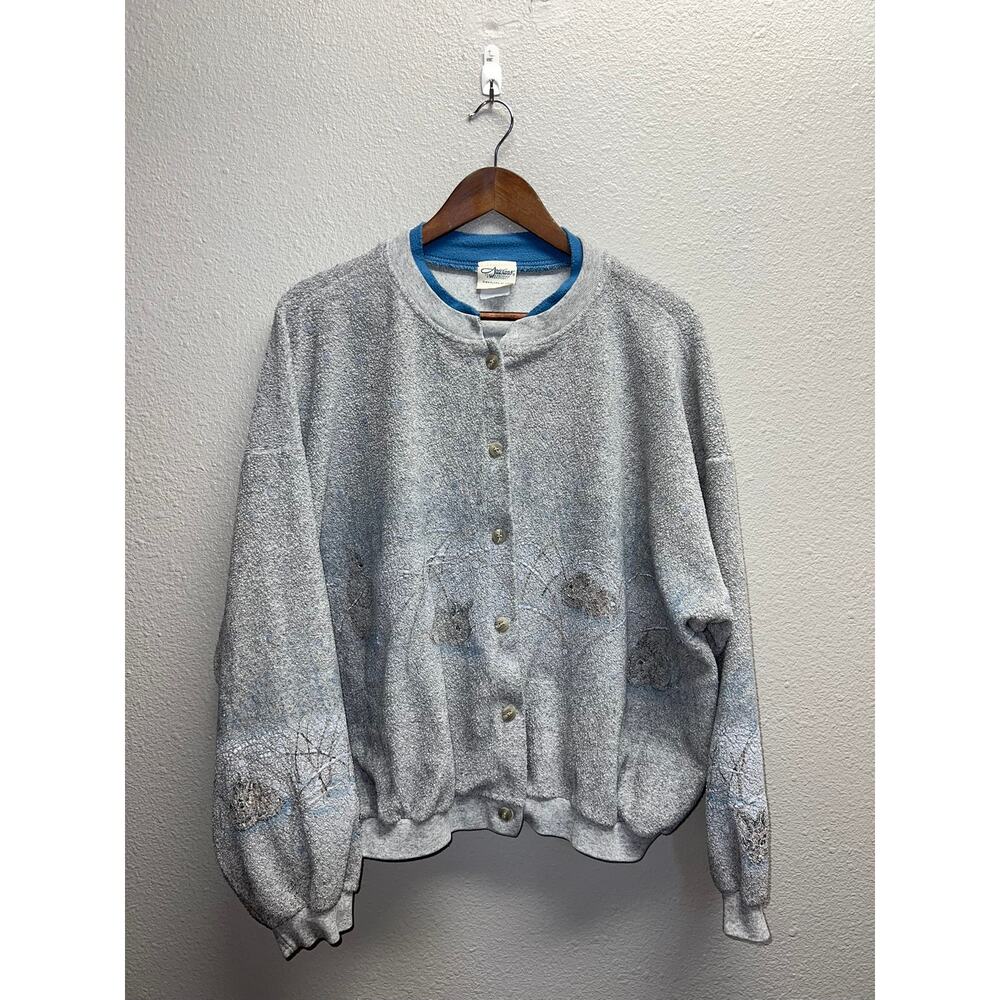 Vintage Artisans Cardigan Sweatshirt Sweater Bunny Rabbit Winter Snow Art VTG XL